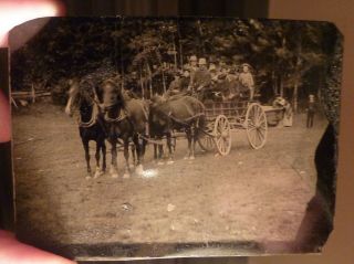 Rare Tintype Early Photograph Wagon With Group Of People