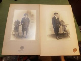 Antique Early 1900 Cabinet Cards Brothers With Northwind Chair