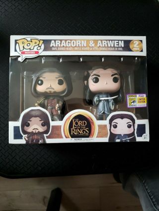 Funko Pop Movies.  Lord Of The Rings.  Aragorn & Arwen 2 Pk.  2017 W/ Sdcc Sticker