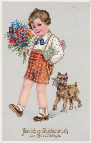 Bruxels Griffon Brussels Griffon Boy Old Dog Gold Print Postcard 1935