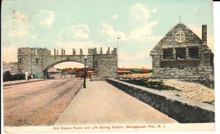 1908 Old Casino Ruins & Life Saving Station At Narragansett Pier,  Ri Pc