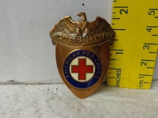 1918 Wwi American Red Cross Enameled Badge,  Military Welfare,  Eagle Shield,  2 "