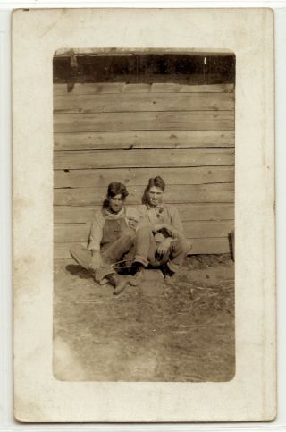 Two Handsome Farm Boys,  Brothers? Real Photo Postcard Rppc,  Gay Interest
