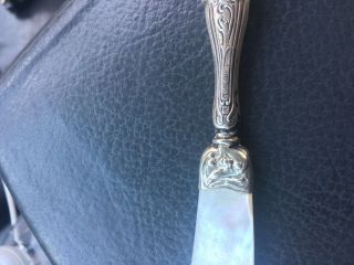Vintage Antique Sterling Silver Ornate Mother of Pearl Letter Opener Rare 2