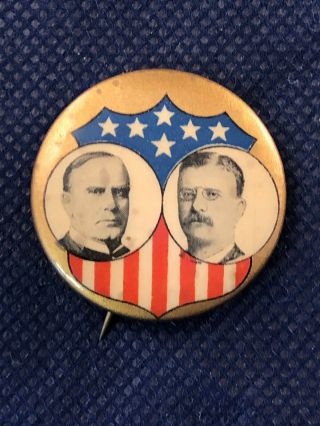 Gold Mckinley Teddy Roosevelt 1900 Presidential Campaign Pinback Button 1 1/4 "
