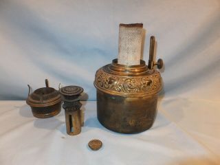 1890 ' s Detailed High Dome B&H Bradley and Hubbard Brass Slip out oil Lamp Font 8