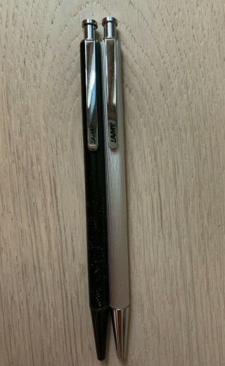 Two Vintage Lamy Ballpoint Pens - Silver Lined & Black Pattern With Chrome Trim