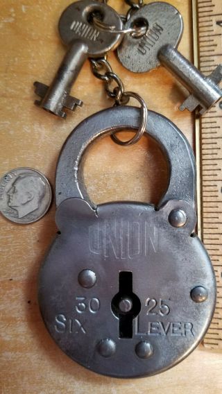 Union 30/25 Six Lever Padlock,  Made In England,  There Are Two Union Barrel Keys