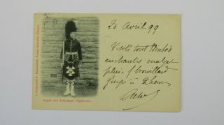 1899 Victorian Vintage Military Postcard Argyll & Sutherland Highlander Infantry
