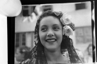 Vintage Photo Neg Of Pretty Mexican Latina Woman Girl Wearing Mexican Veil Dress