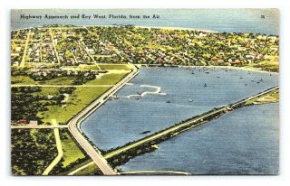 Vintage Postcard Airplane View Of Highway And Key West Florida M1