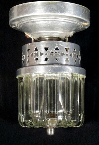 1950s Vintage Mid - Century Modern Ceiling Light Fixture Pierced Aluminum Glass