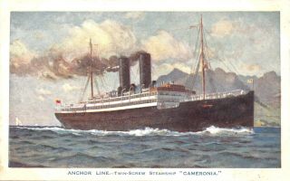 Scottish Anchor Line Twin - Screw Steamship Cameronia - Mccorquodale Publ Postcard