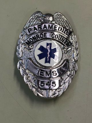 Obsolete Paramedic Monroe County Michigan Ems Badge Old Stock.  Hard To Find Fite