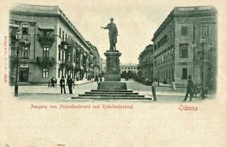 Old Postcard Ukraine - Odessa,  Ausgang Vom Nikolaibvd Und Richelieudenkmal