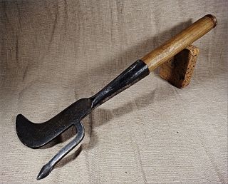 Antique Forged Blacksmith Farm Brush Axe Gaff Knife With Hook Mark Jm Sobral