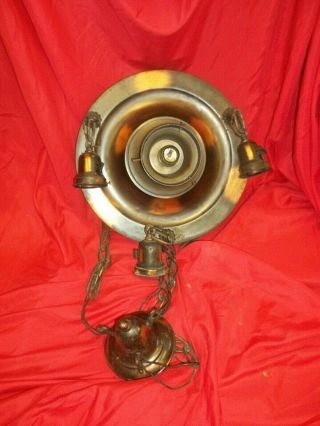 Antique Lamp Part Japanned Copper Flash Ceiling Pan Light 3 Drops