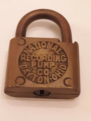 Vintage National Dayton Oh Brass Advertising Padlock Recording Pump Co.