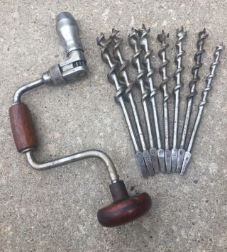 Old Antique Vintage Tools Millers Falls 8 Inch Bit Brace Irwin Auger Bits