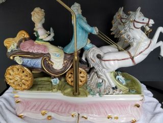 Capodimonte Extra Large Italian Horse and Carriage Porcelain Lamp Fringe Shade 3