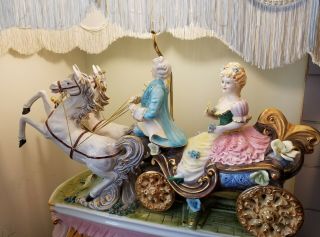 Capodimonte Extra Large Italian Horse and Carriage Porcelain Lamp Fringe Shade 7