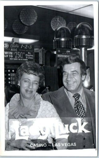 Las Vegas,  Nevada Rppc Real Photo Postcard Lady Luck Casino Smiling Couple 1970s