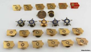 Set Of 25 American Legion Pins 1940s - 1970s Veterans Service Iowa Member 20 Years