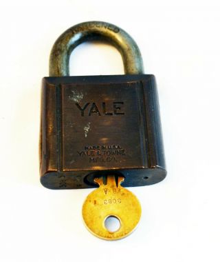 Vintage Yale Brass Padlock With Key