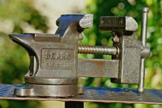 Vintage Sears 3 - 1/2  Swivel Anvil Vise,  W/pipe Grips,  Cast Iron Vice,  Made In Usa