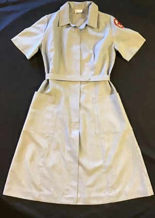 Vintage 1960s - 70s Red Cross Volunteer Belted Dress Uniform By Hoover Size 10