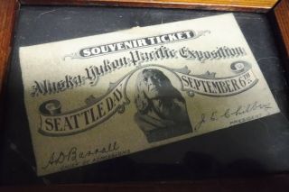1909 Alaska - Yukon - Pacific Seattle Day Souvenir Admission Ticket Framed
