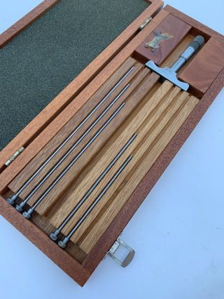 Vintage Brown And Sharpe No.  608 Machinist Depth Micrometer 5 Rod Set