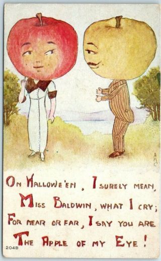 Vintage Halloween Postcard Artist - Signed A.  M.  C Fruit Heads Fa Owen C1910s
