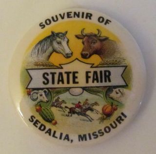 Sedalia,  Mo Missouri State Fair Button,  Horse Cow Pig Goat 1.  75 " Vintage