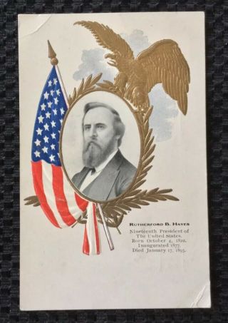 Rutherford B.  Hayes,  19th President Flag Gold Eagle Embossed Postcard