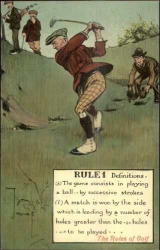 The Rules Of Golf Comic Series Chas.  Crombie C1910 Postcard Rule 1