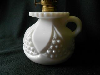 Miniature Oil Lamp - Vaseline Glass Shade - Milk Glass Base 4