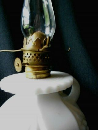 Miniature Oil Lamp - Vaseline Glass Shade - Milk Glass Base 6