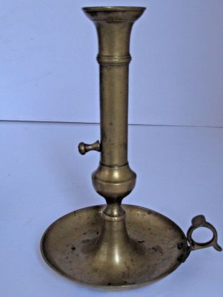 Antique Brass Push Up Chamber Stick Round Drip Base 9 " Tall