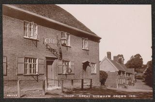 1920 Great Glemham The Crown Inn Pub Real Photo Postcard Nr Framlingham Suffolk