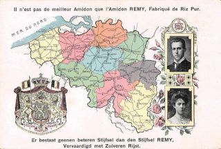 Belgium Map View King Albert I Royalty Remy Rice Starch Ad Postcard Je228471