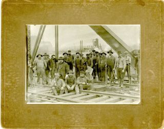 Antique B/w Occupational Photo Railroad Workers With Tools