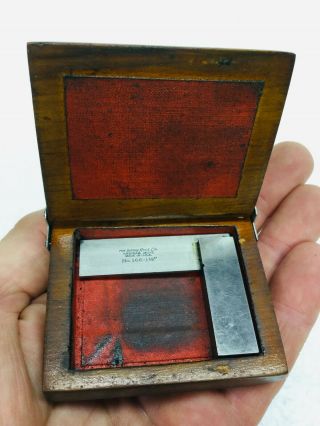 Small Vintage Machinist Square Lufkin 166 - 1 1/2 " In Hinged Wood Case Holder