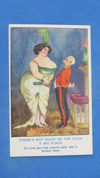 Risque Comic Postcard 1910s Big Boobs Bbw Fat Large Bust Lady Small Man Theme