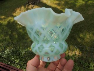 Vintage Fenton Glass Blue Opalescent Diamond Optic Ruffled Lamp Shade 6 3/8 "