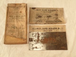 Vintage Box Of 2 Stanley No.  0 Alloy Steel Hand Scraper Blades,  2 - 3/8 " X 5 "