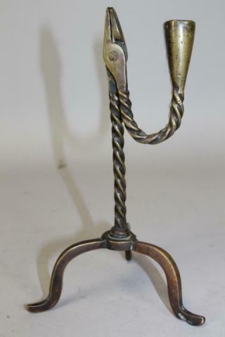 A Museum Quality And Rare 18th C Brass Rushlight In Small Size And Great Surface