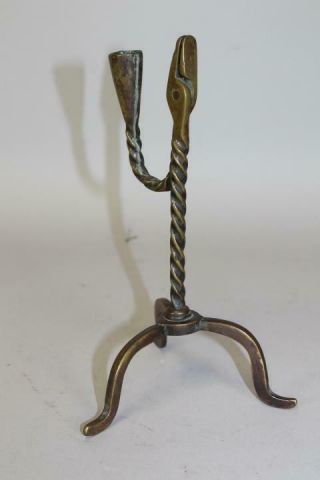 A MUSEUM QUALITY AND RARE 18TH C BRASS RUSHLIGHT IN SMALL SIZE AND GREAT SURFACE 3