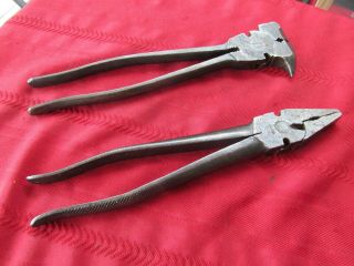 2 Pairs Of Vintage Fencing Pliers Diamalloy & 10 " Button Pliers