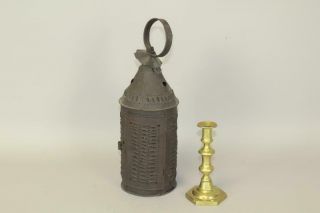 Great 18th C Pierced Tin Paul Revere Type Lantern In Great Old Black Paint